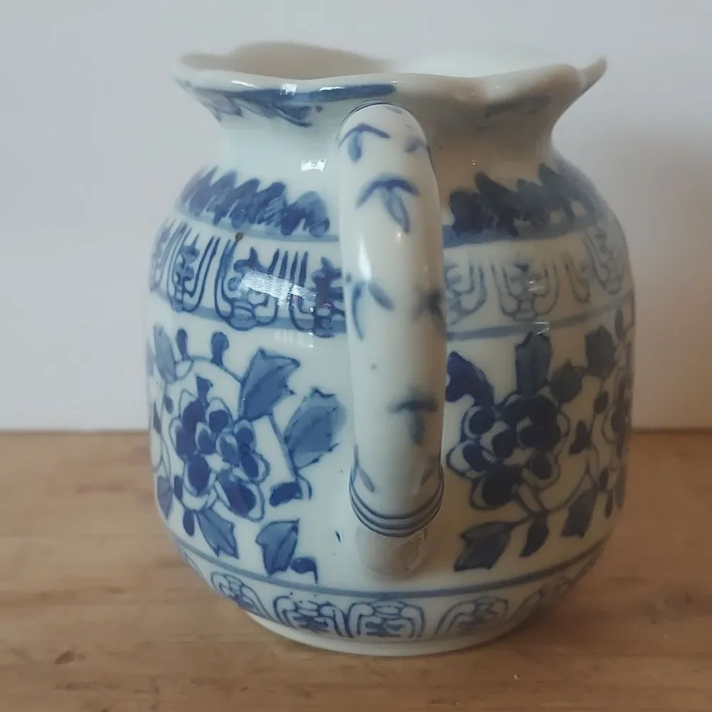 Blue and White Floral Ceramic Pitcher Creamer Vase